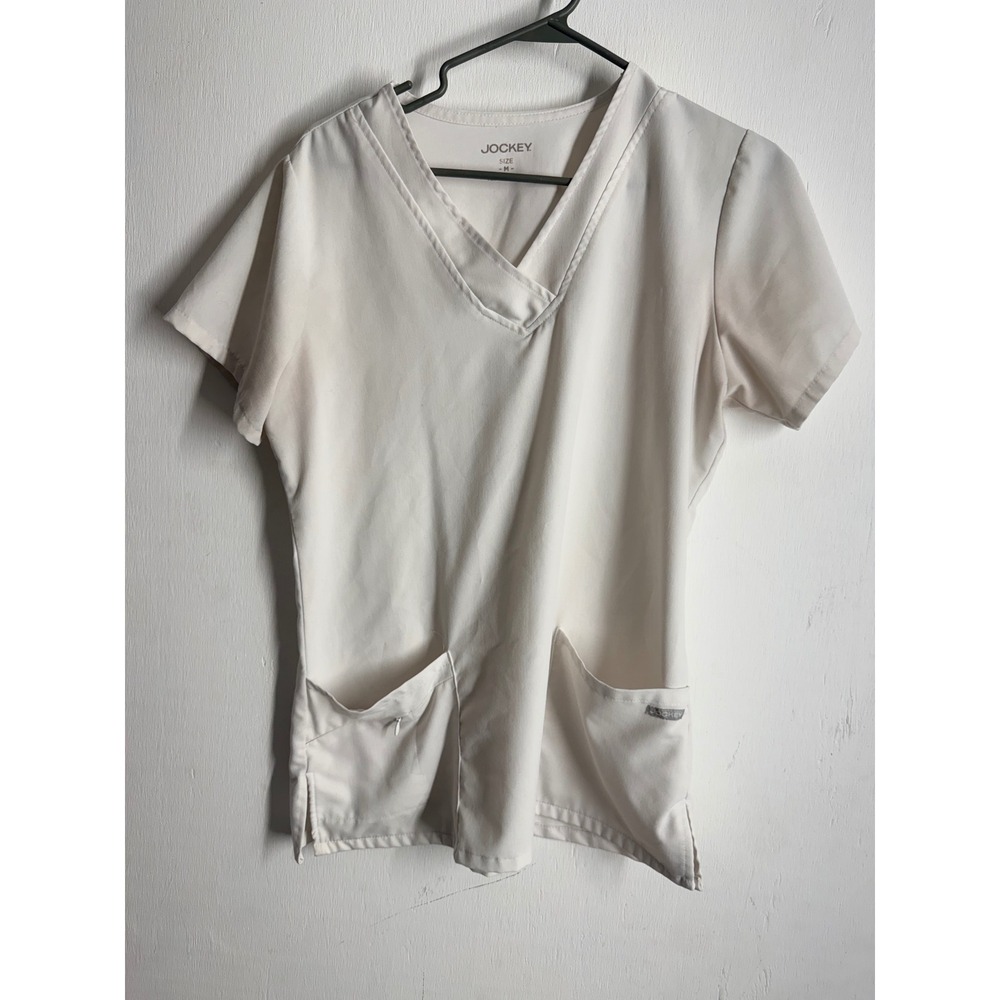 Jockey White Scrub Top V-Neck Medical Uniform Nurse Dental Size Medium